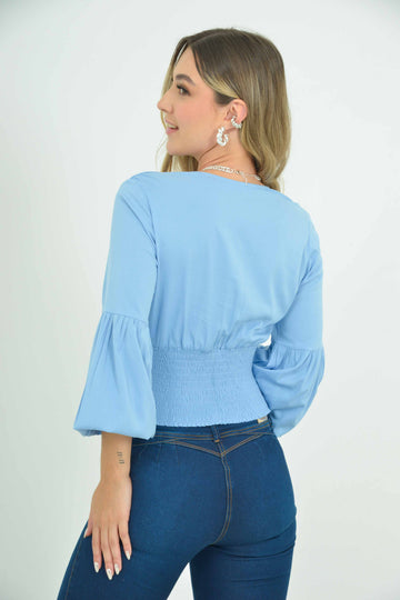 Blusa en chalis, con manga larga y escote en V 010116321