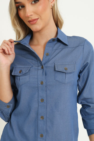 Camisera en chambray manga larga 020392880