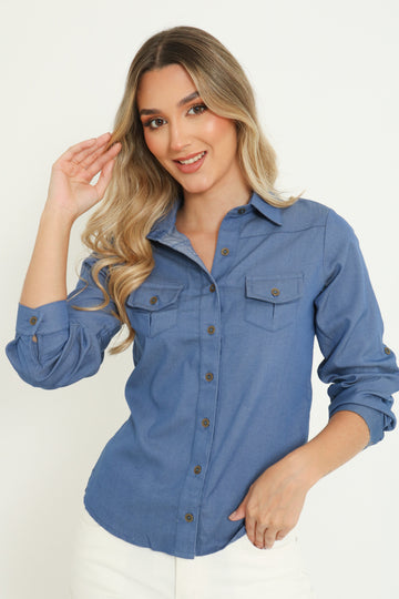 Camisera en chambray manga larga 020392880