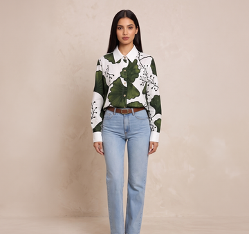Camisa manga larga con estampado de hojas