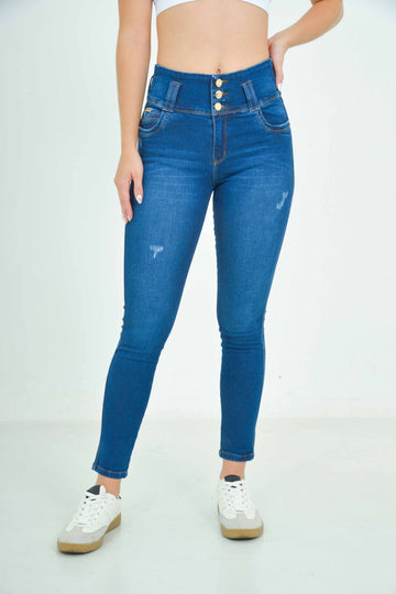 Jean skinny, tiro alto con control de abdomen y desgaste en piernas101689876