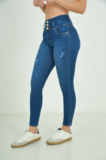 Jean skinny, tiro alto con control de abdomen y desgaste en piernas101689876