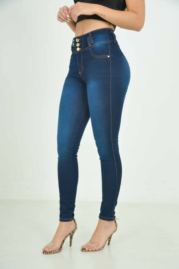 Jean skinny oscuro tiro alto con control de abdomen y realce 101767014