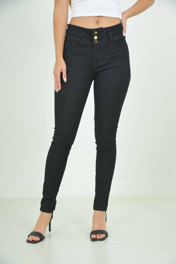 Jean Skinny oscuro, con realce, tiro medio, 3 botones, sin bolsillos 101767030