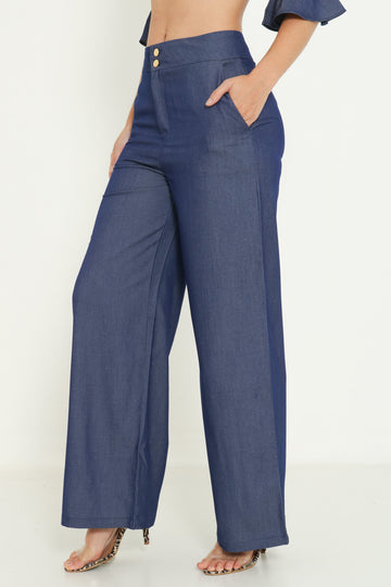 Pantalón de chambray con 3 botones dorados 110116667