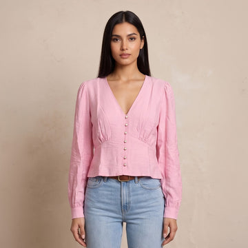 Blusa manga larga con botones frontales 0115321782