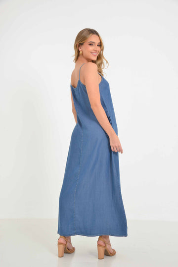 Vestido largo en chambray de tiras  2216024257