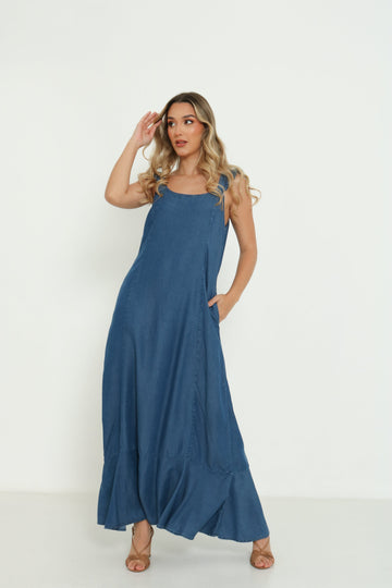 Vestido largo en chambray 2216024347