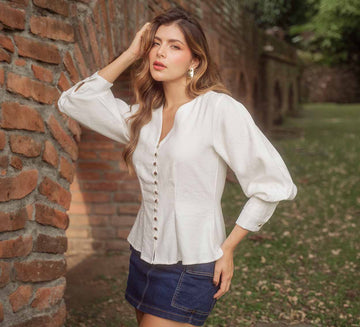Blusa manga larga con escote en V
