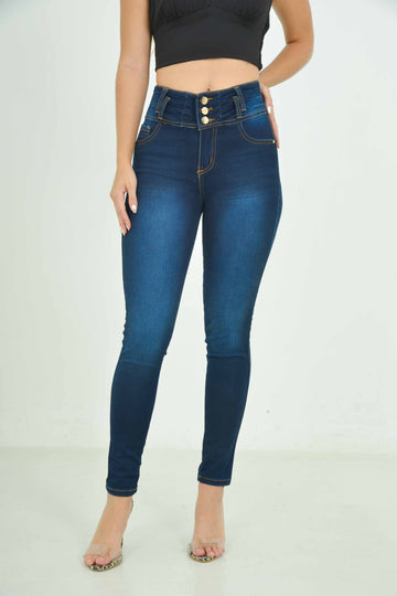 Jean skinny oscuro tiro alto con control de abdomen y realce 101767014