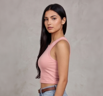 Crop top sisa acanalado con detalle en V 011613483