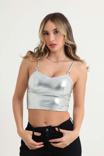 Crop top metalizado argolla en tiras