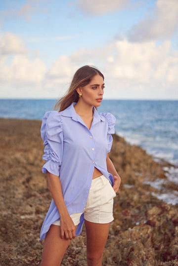 Camisa larga con manga bombacha